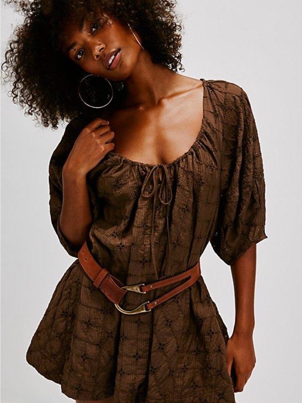 Free People Brown Textured Jumpsuit Romper